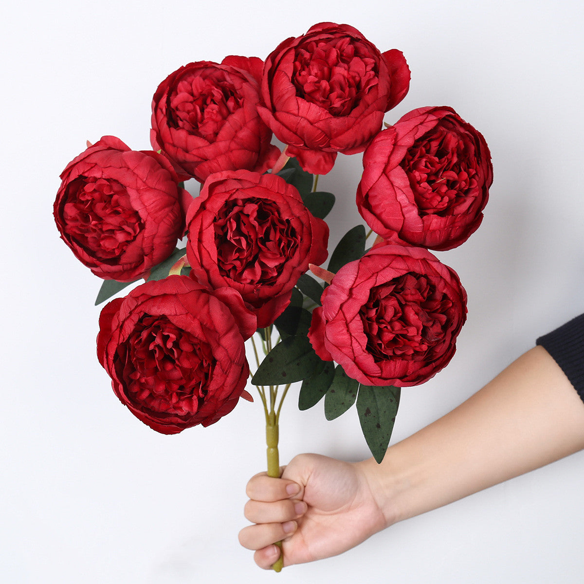 Pfingstrosen Kunstblumen Strauß 44cm, 7 Blüten, Lebensechte Seidenblumen für Hochzeit, Tischdeko, Vase & Grabschmuck, Dauerhafte Dekoration