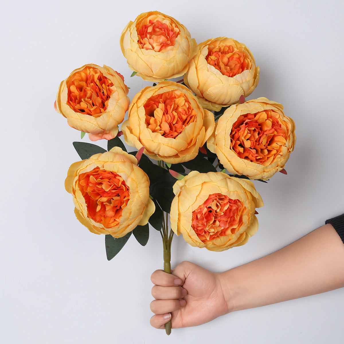 Pfingstrosen Kunstblumen Strauß 44cm, 7 Blüten, Lebensechte Seidenblumen für Hochzeit, Tischdeko, Vase & Grabschmuck, Dauerhafte Dekoration