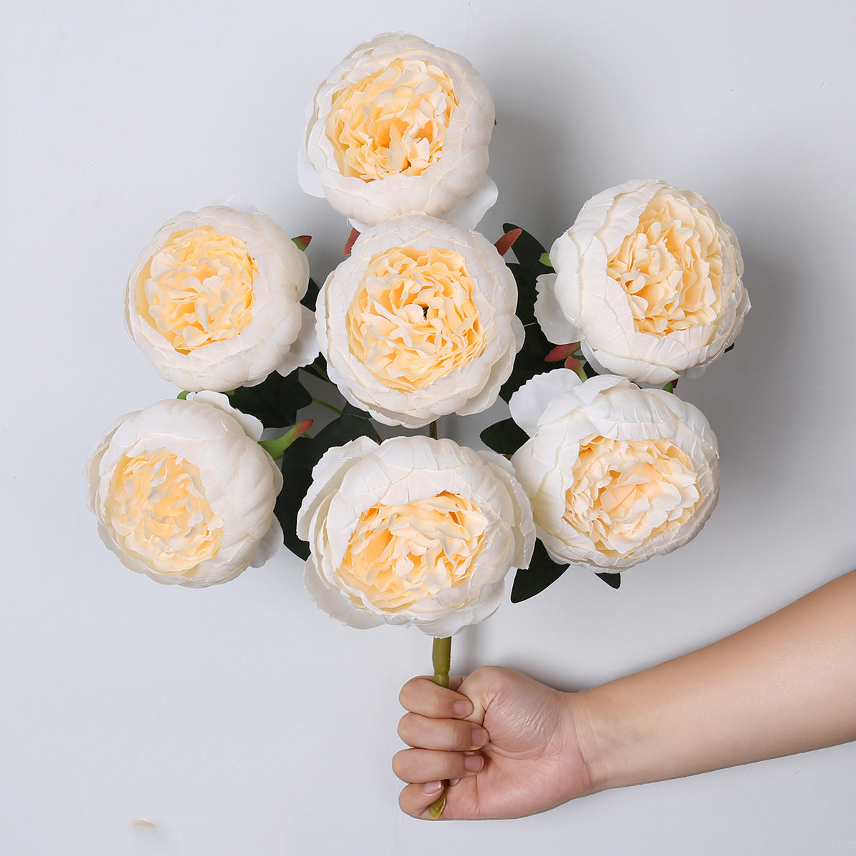 Pfingstrosen Kunstblumen Strauß 44cm, 7 Blüten, Lebensechte Seidenblumen für Hochzeit, Tischdeko, Vase & Grabschmuck, Dauerhafte Dekoration