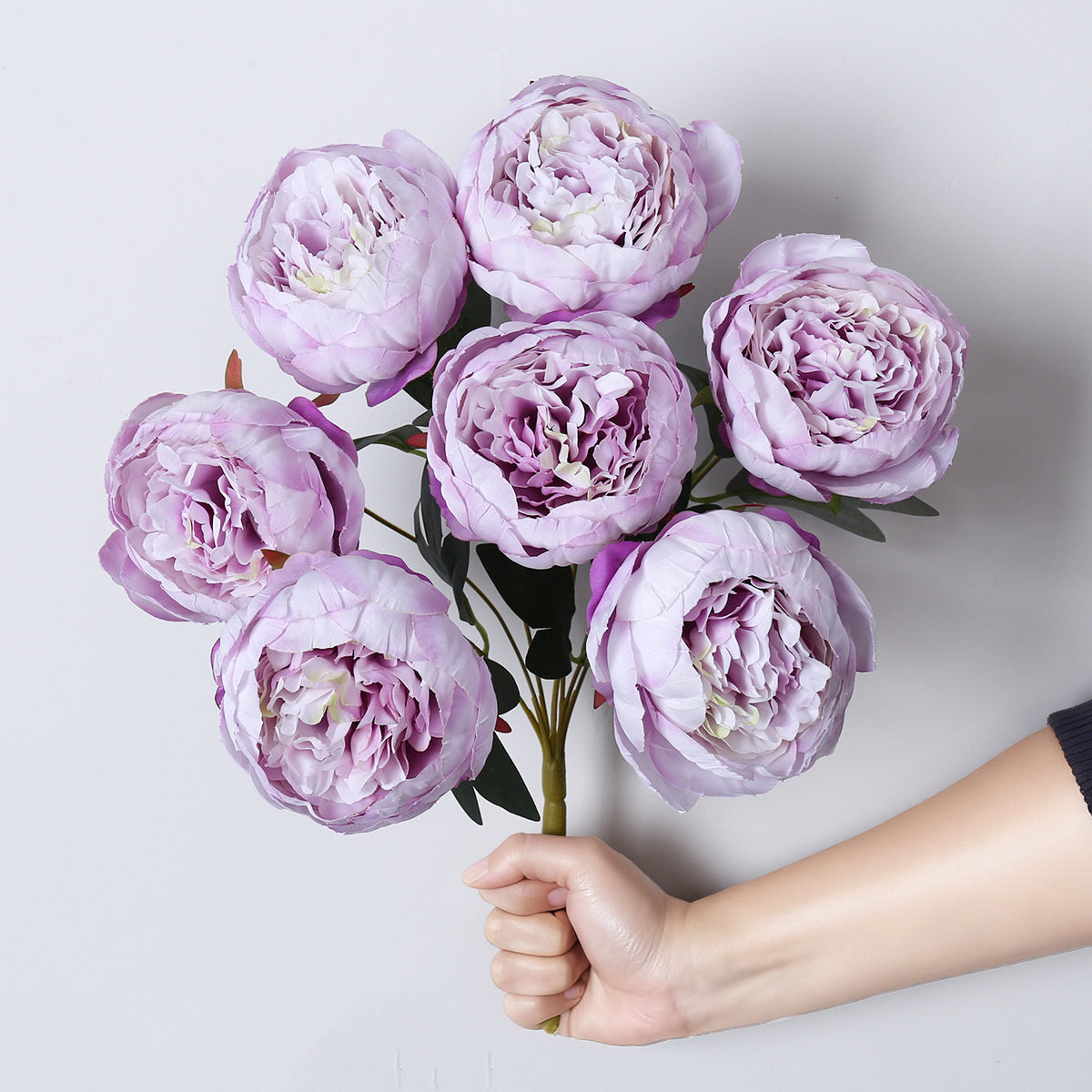 Pfingstrosen Kunstblumen Strauß 44cm, 7 Blüten, Lebensechte Seidenblumen für Hochzeit, Tischdeko, Vase & Grabschmuck, Dauerhafte Dekoration