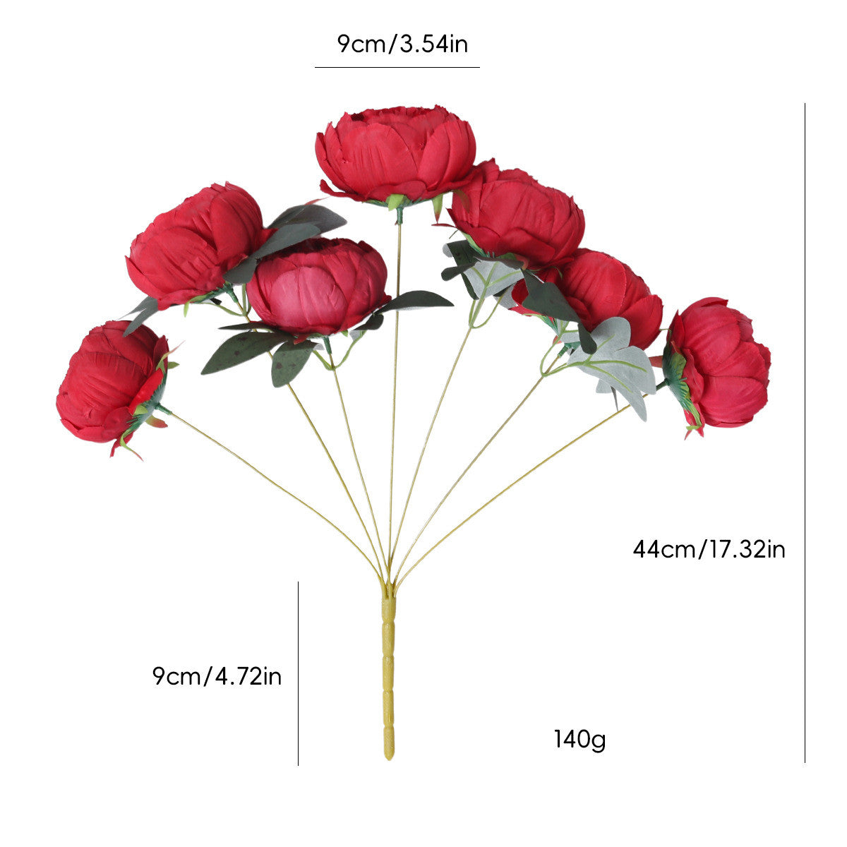 Pfingstrosen Kunstblumen Strauß 44cm, 7 Blüten, Lebensechte Seidenblumen für Hochzeit, Tischdeko, Vase & Grabschmuck, Dauerhafte Dekoration