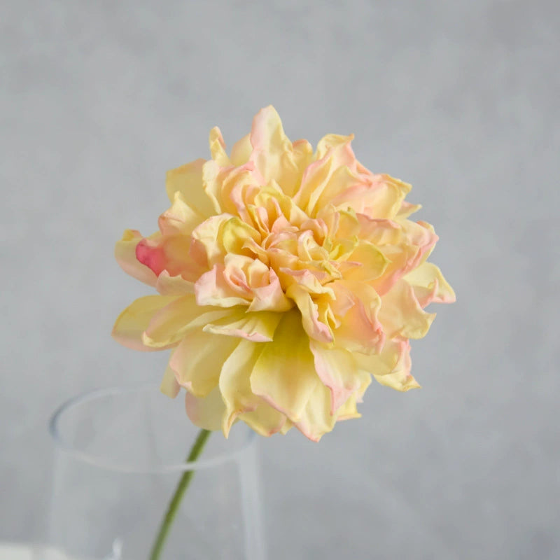 Künstliche Dahlie 30 cm, Real Touch Kunstblume mit geflammtem Rand, Einzelstiel für Vase, Gestecke, Hochzeit, langlebige Deko