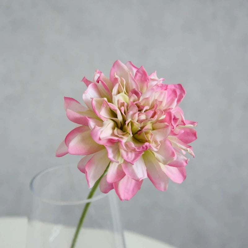 Künstliche Dahlie 30 cm, Real Touch Kunstblume mit geflammtem Rand, Einzelstiel für Vase, Gestecke, Hochzeit, langlebige Deko