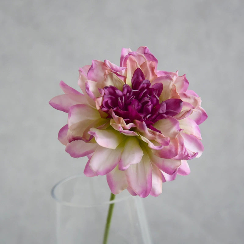Künstliche Dahlie 30 cm, Real Touch Kunstblume mit geflammtem Rand, Einzelstiel für Vase, Gestecke, Hochzeit, langlebige Deko