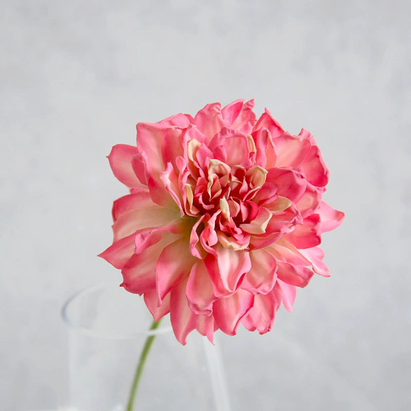 Künstliche Dahlie 30 cm, Real Touch Kunstblume mit geflammtem Rand, Einzelstiel für Vase, Gestecke, Hochzeit, langlebige Deko