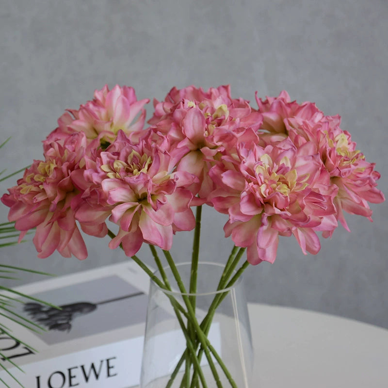 Künstliche Dahlie 30 cm, Real Touch Kunstblume mit geflammtem Rand, Einzelstiel für Vase, Gestecke, Hochzeit, langlebige Deko