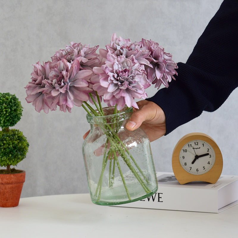 Künstliche Dahlie 30 cm, Real Touch Kunstblume mit geflammtem Rand, Einzelstiel für Vase, Gestecke, Hochzeit, langlebige Deko