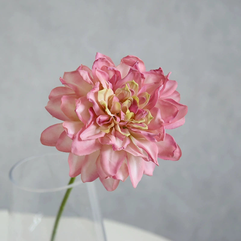 Künstliche Dahlie 30 cm, Real Touch Kunstblume mit geflammtem Rand, Einzelstiel für Vase, Gestecke, Hochzeit, langlebige Deko