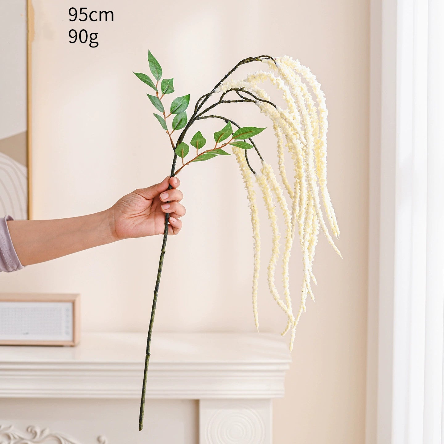 Künstliche Hängepflanze 95 cm, Erbse am Band Girlande, täuschend echte Kunstpflanze für Hochzeit, Gastronomie & Zuhause, hängende Deko in Grün, Weinrot, Weiß