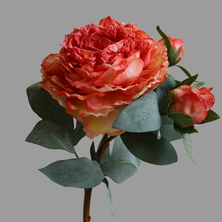 Künstliche Pfingstrose Groß 55 cm, Real-Touch Kunstblume mit geflammtem Rand, Vintage Deko für Vase, Hochzeit, Tischdeko, Floristik