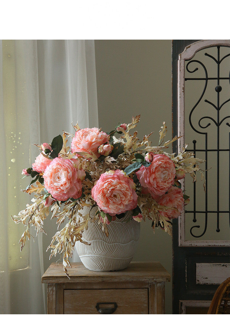 Künstliche Pfingstrose Groß 55 cm, Real-Touch Kunstblume mit geflammtem Rand, Vintage Deko für Vase, Hochzeit, Tischdeko, Floristik