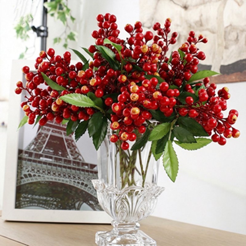 Künstliche Beeren Zweig 23cm, Täuschend Echte Deko Beeren, Kurzer Stiel für Vase, Gestecke, Herbstdeko, Hochzeit, Floristikbedarf