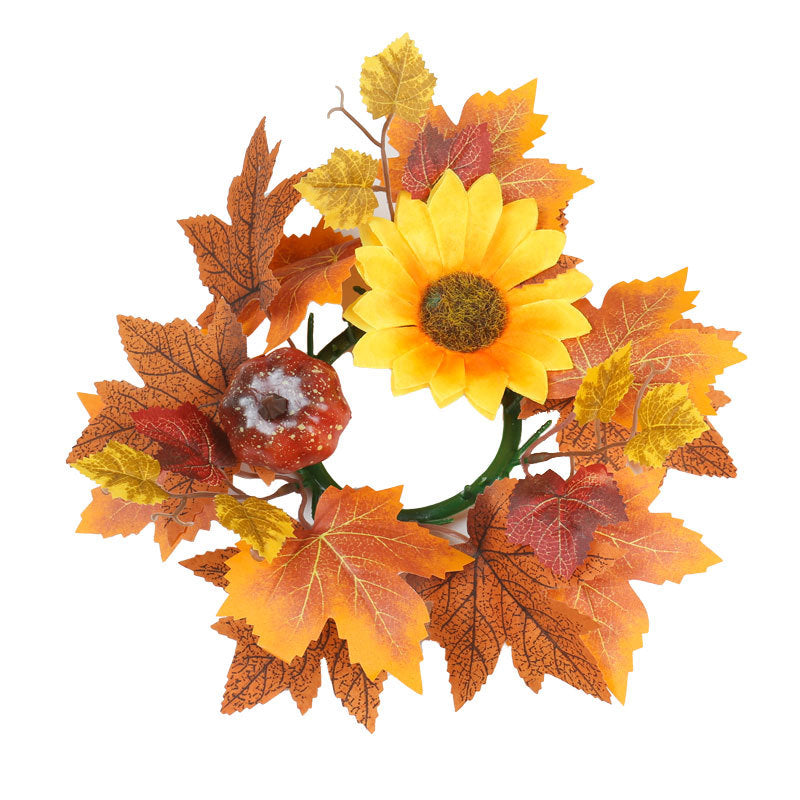 Kerzenkranz Herbst Ø 35 cm, Naturgetreuer Tischkranz mit Ahornblättern & Kürbissen, Herbstdeko für Tisch & Kerzenhalter, Erntedank & Halloween
