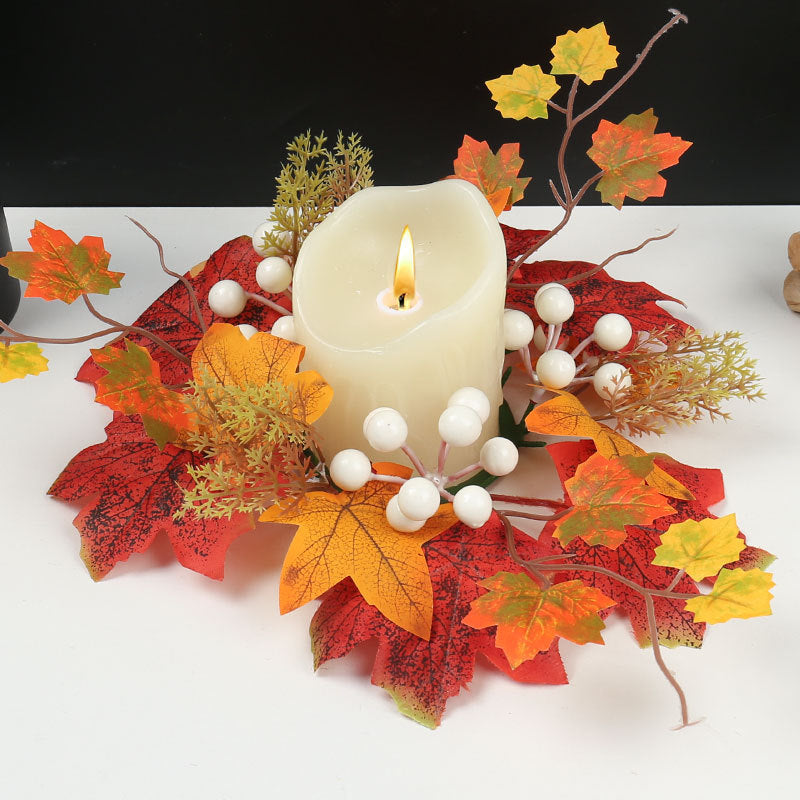 Kerzenkranz Herbst Ø 35 cm, Naturgetreuer Tischkranz mit Ahornblättern & Kürbissen, Herbstdeko für Tisch & Kerzenhalter, Erntedank & Halloween