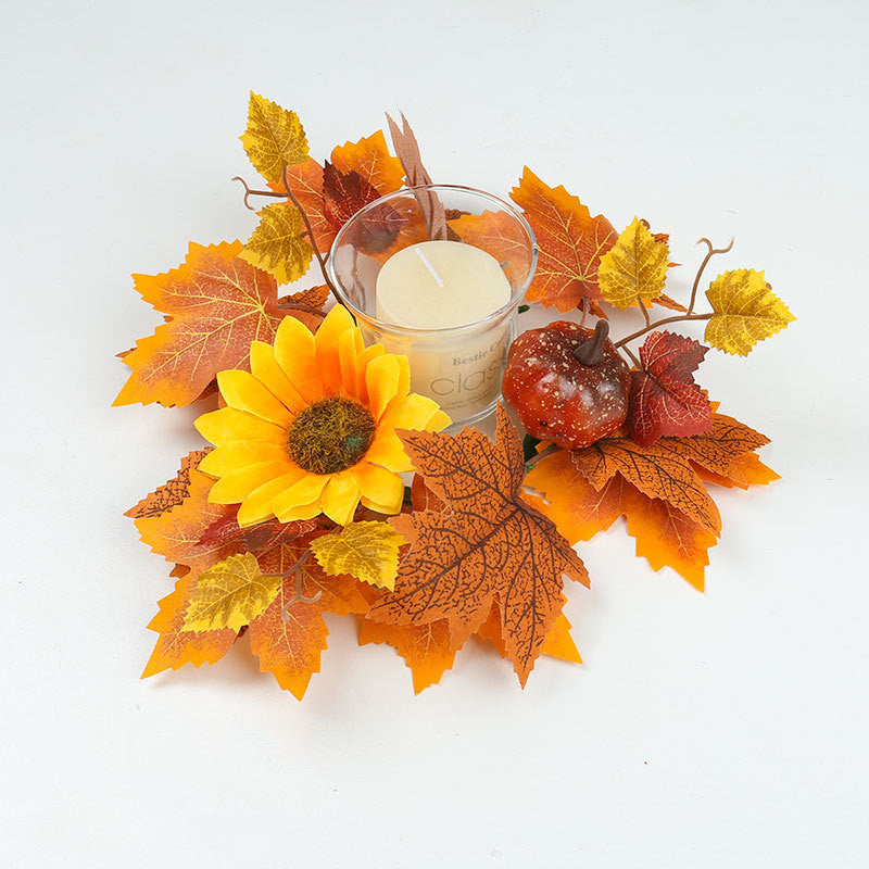 Kerzenkranz Herbst Ø 35 cm, Naturgetreuer Tischkranz mit Ahornblättern & Kürbissen, Herbstdeko für Tisch & Kerzenhalter, Erntedank & Halloween