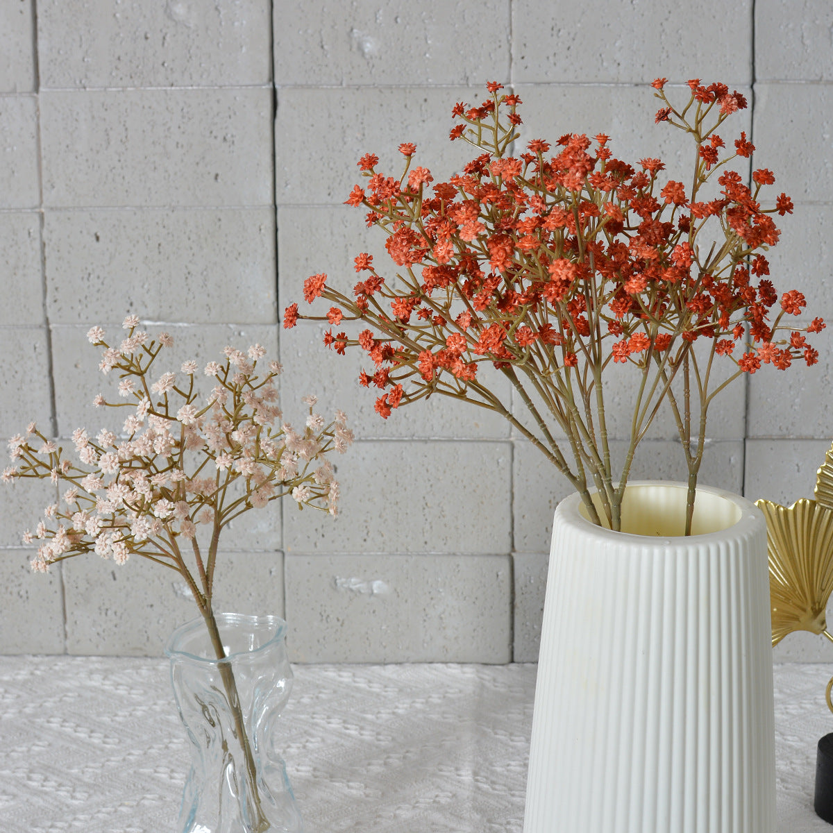 Schleierkraut Künstlich 3er Set, 52 cm Kunstblumen in Herbstfarben, Naturgetreue Haptik für Vintage Deko, Hochzeit & Gestecke