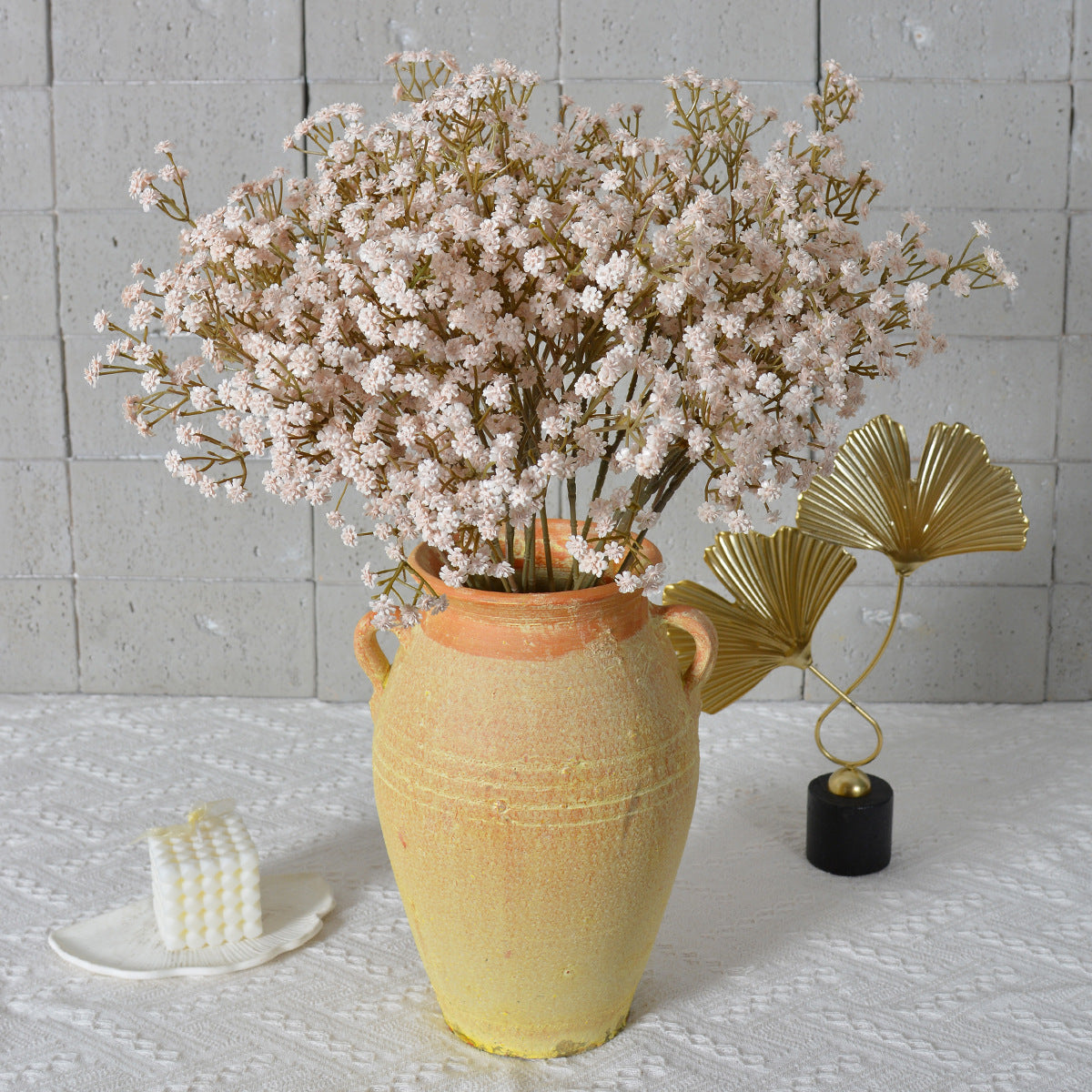 Schleierkraut Künstlich 3er Set, 52 cm Kunstblumen in Herbstfarben, Naturgetreue Haptik für Vintage Deko, Hochzeit & Gestecke