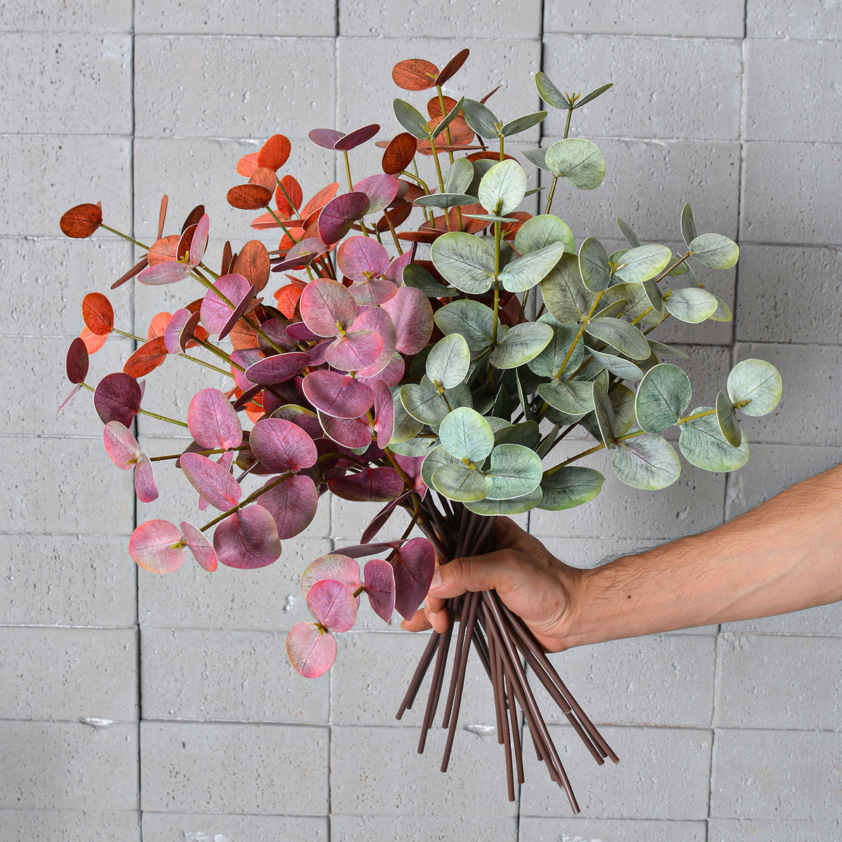 Eukalyptuszweige künstlich 2er Set (50 cm), Real-Touch Rundblatt-Eukalyptus, Grüne Deko Zweige für Vase, Hochzeit, Floristik & Gewerbe