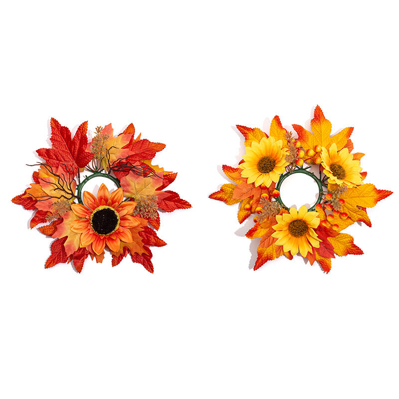 Künstlicher Kerzenhalter Kranz mit roten Ahornblättern, 34 cm, ideal für Hochzeiten, Herbstdekoration, Cafés, Hotels