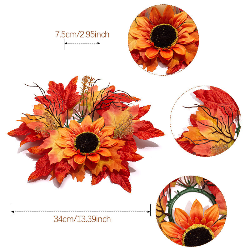 Künstlicher Kerzenhalter Kranz mit roten Ahornblättern, 34 cm, ideal für Hochzeiten, Herbstdekoration, Cafés, Hotels