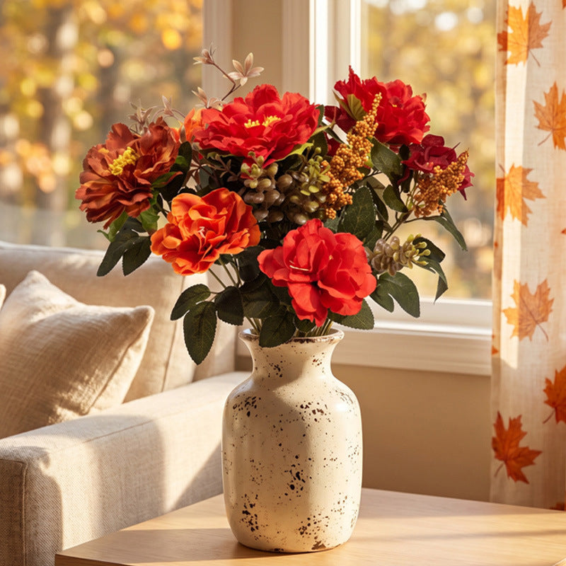 Künstlicher Blumenstrauß Herbstfarben, 38cm, Naturgetreuer Kunstblumenstrauß für Vase, Tischdeko, Hochzeit & Gastronomie, Seidenblumen