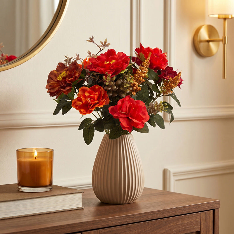 Künstlicher Blumenstrauß Herbstfarben, 38cm, Naturgetreuer Kunstblumenstrauß für Vase, Tischdeko, Hochzeit & Gastronomie, Seidenblumen