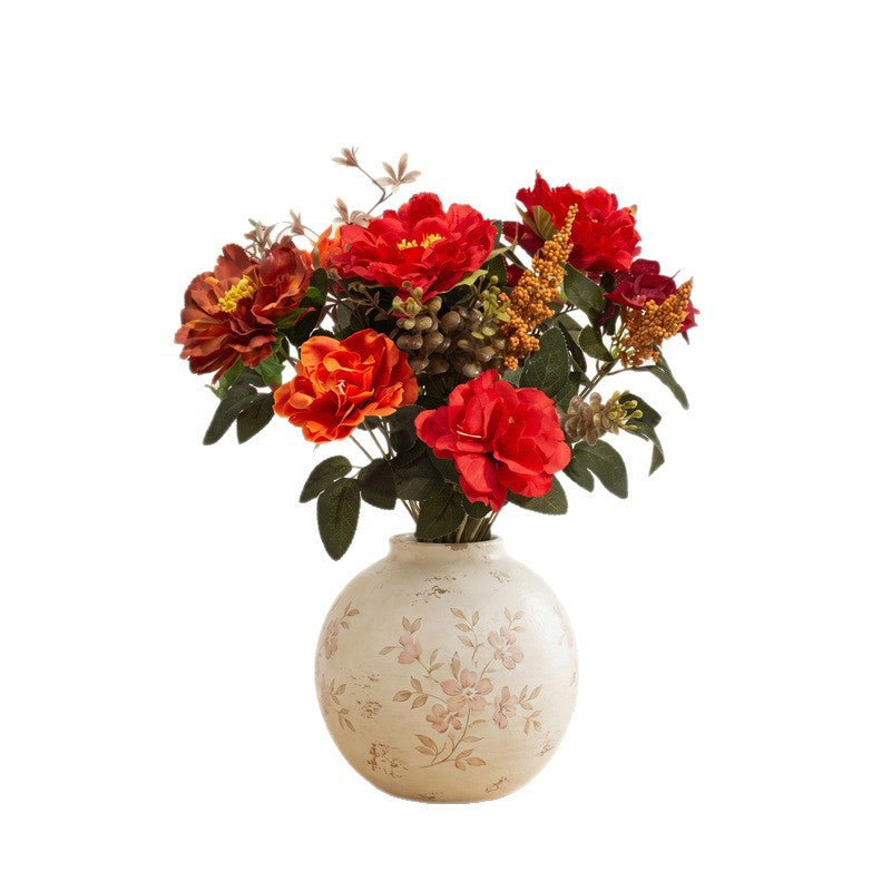 Künstlicher Blumenstrauß Herbstfarben, 38cm, Naturgetreuer Kunstblumenstrauß für Vase, Tischdeko, Hochzeit & Gastronomie, Seidenblumen