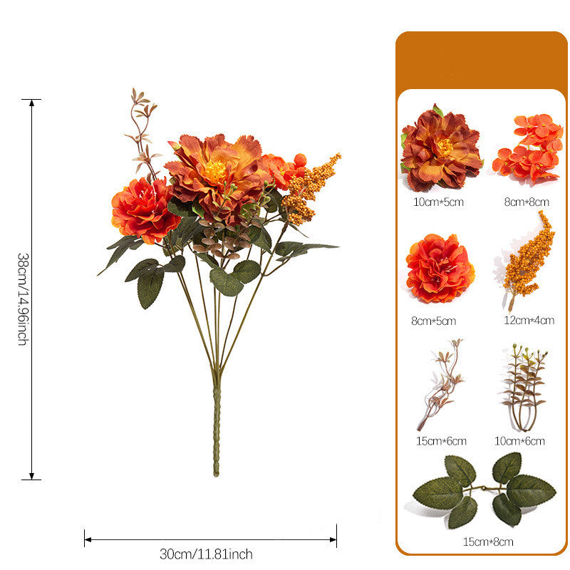 Künstlicher Blumenstrauß Herbstfarben, 38cm, Naturgetreuer Kunstblumenstrauß für Vase, Tischdeko, Hochzeit & Gastronomie, Seidenblumen