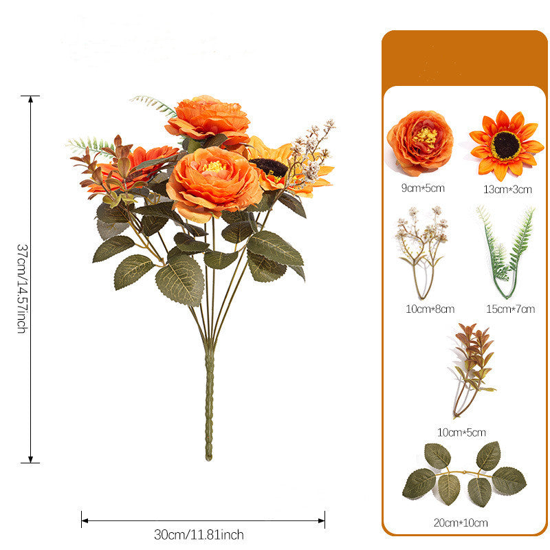 Künstlicher Blumenstrauß Herbstfarben, 38cm, Naturgetreuer Kunstblumenstrauß für Vase, Tischdeko, Hochzeit & Gastronomie, Seidenblumen