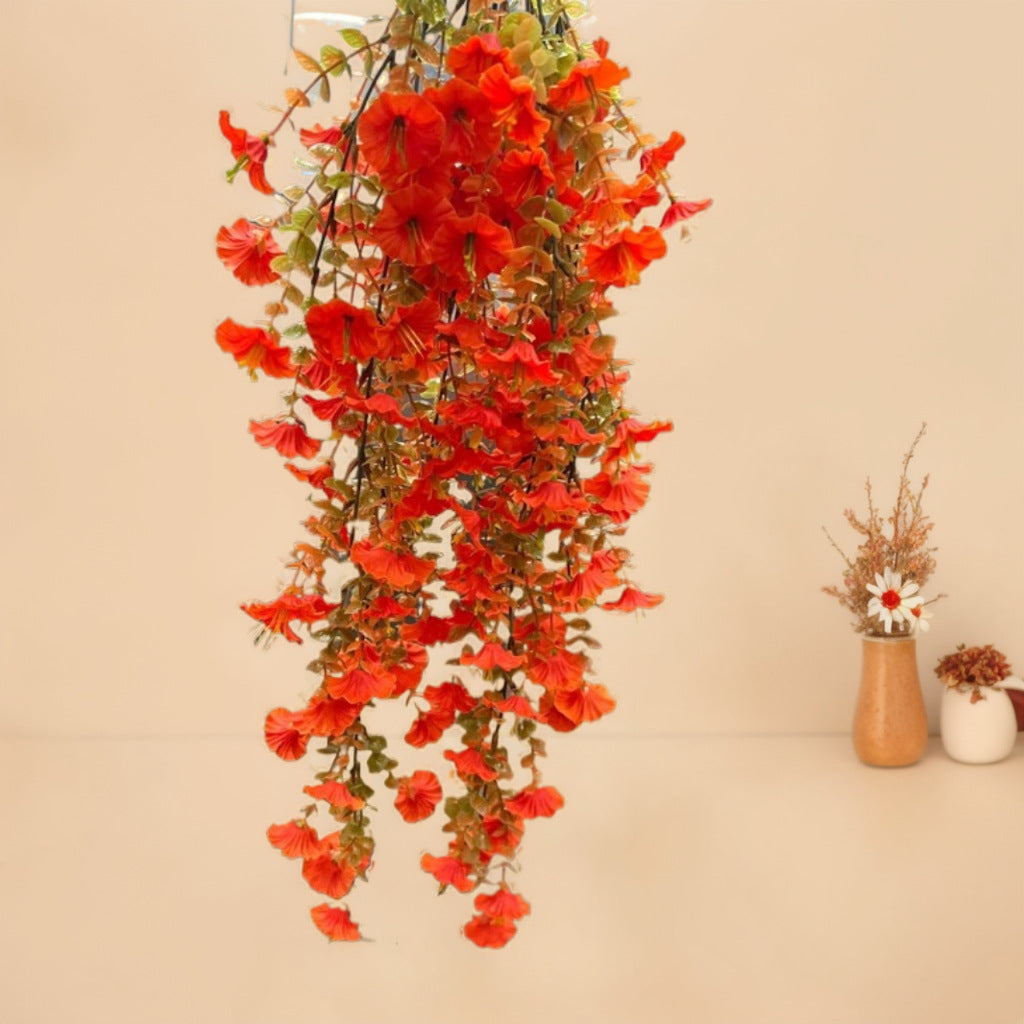 Künstliche Eukalyptus Girlande mit Prunkwinden, 69 Blüten, täuschend echt, Hängepflanze für Wanddeko, Hochzeit, Gastronomie & Events