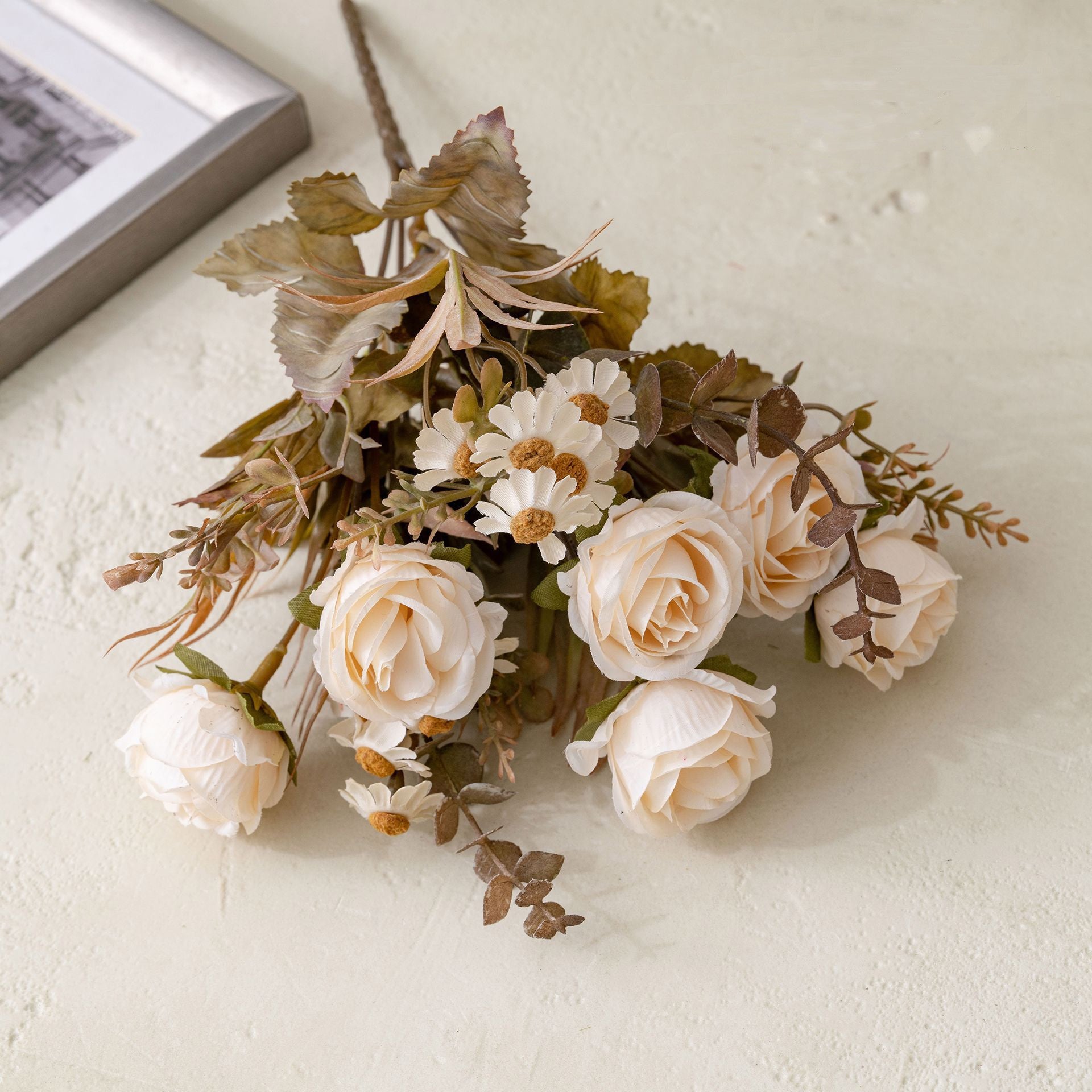 6 Kopf Kunstrosen Bouquet 33 cm, realistische Optik, ideal für Hochzeiten, Wohnraumdekoration, Cafés und Geschäfte