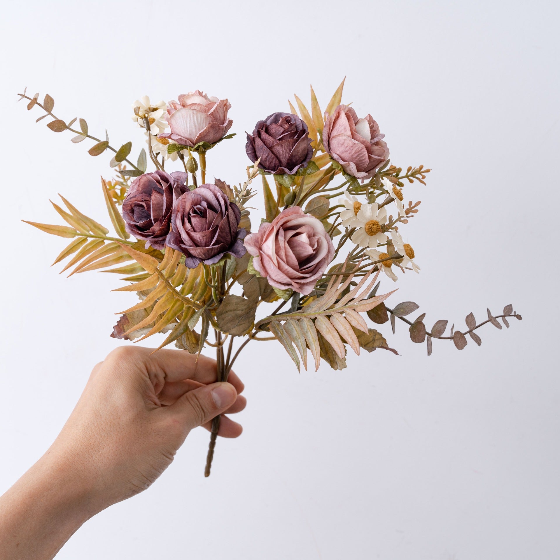6 Kopf Kunstrosen Bouquet 33 cm, realistische Optik, ideal für Hochzeiten, Wohnraumdekoration, Cafés und Geschäfte