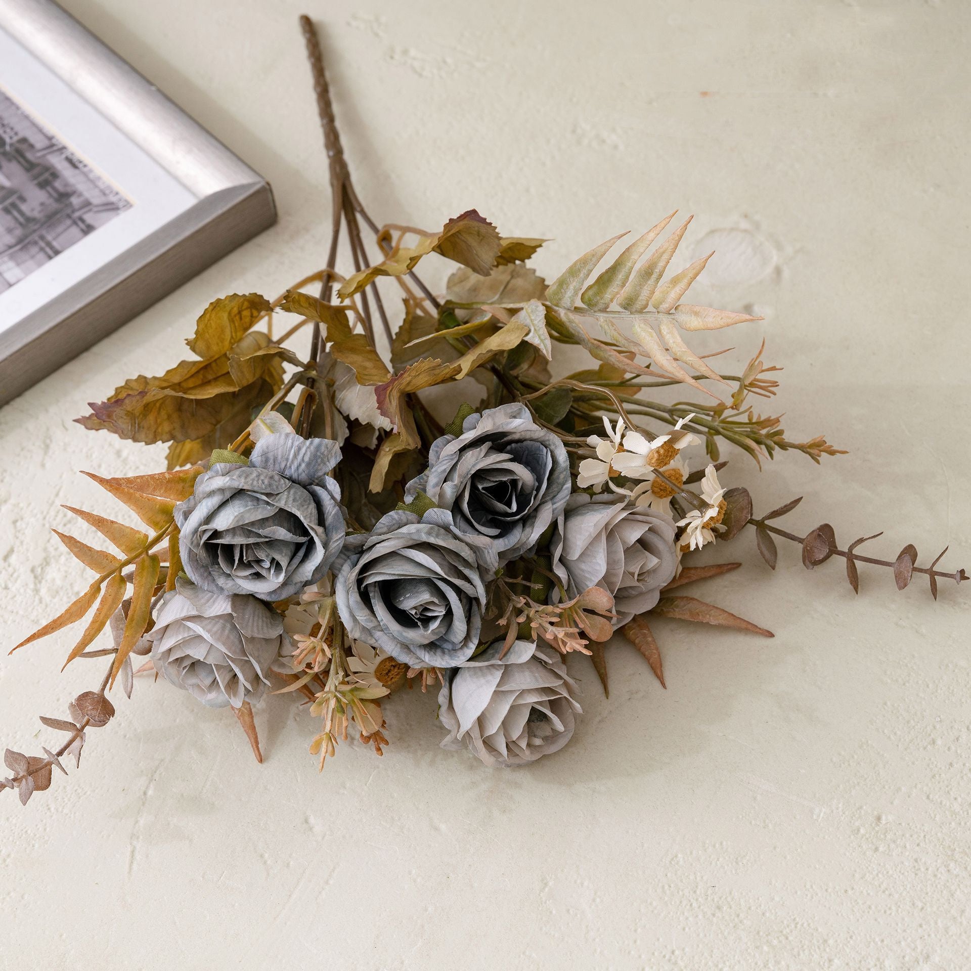 6 Kopf Kunstrosen Bouquet 33 cm, realistische Optik, ideal für Hochzeiten, Wohnraumdekoration, Cafés und Geschäfte