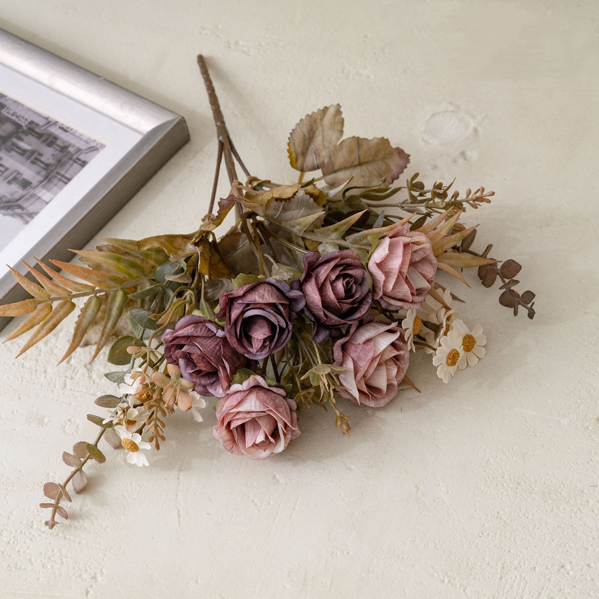 6 Kopf Kunstrosen Bouquet 33 cm, realistische Optik, ideal für Hochzeiten, Wohnraumdekoration, Cafés und Geschäfte