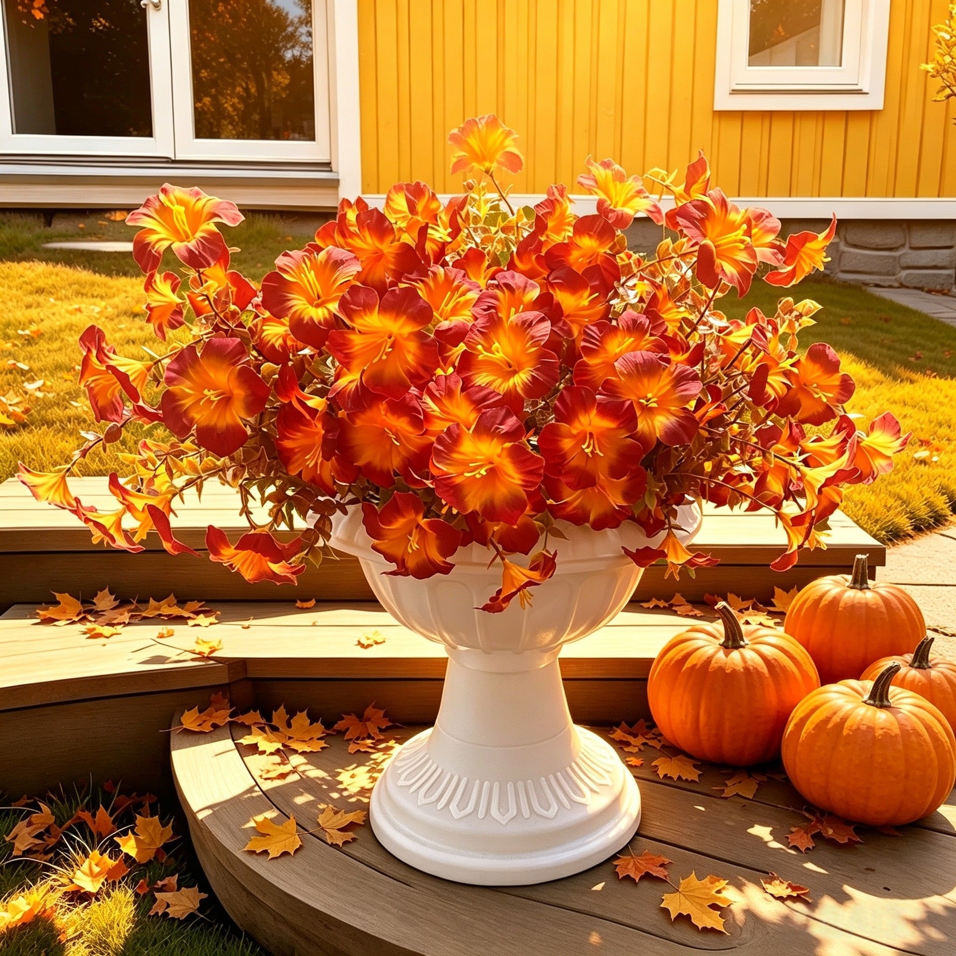 Herbstliche künstliche Prunkwinde, 36 cm, 7 Blüten, 2 Stück, Hochzeit, Außendekoration, Herbstdekoration, Vasenarrangement