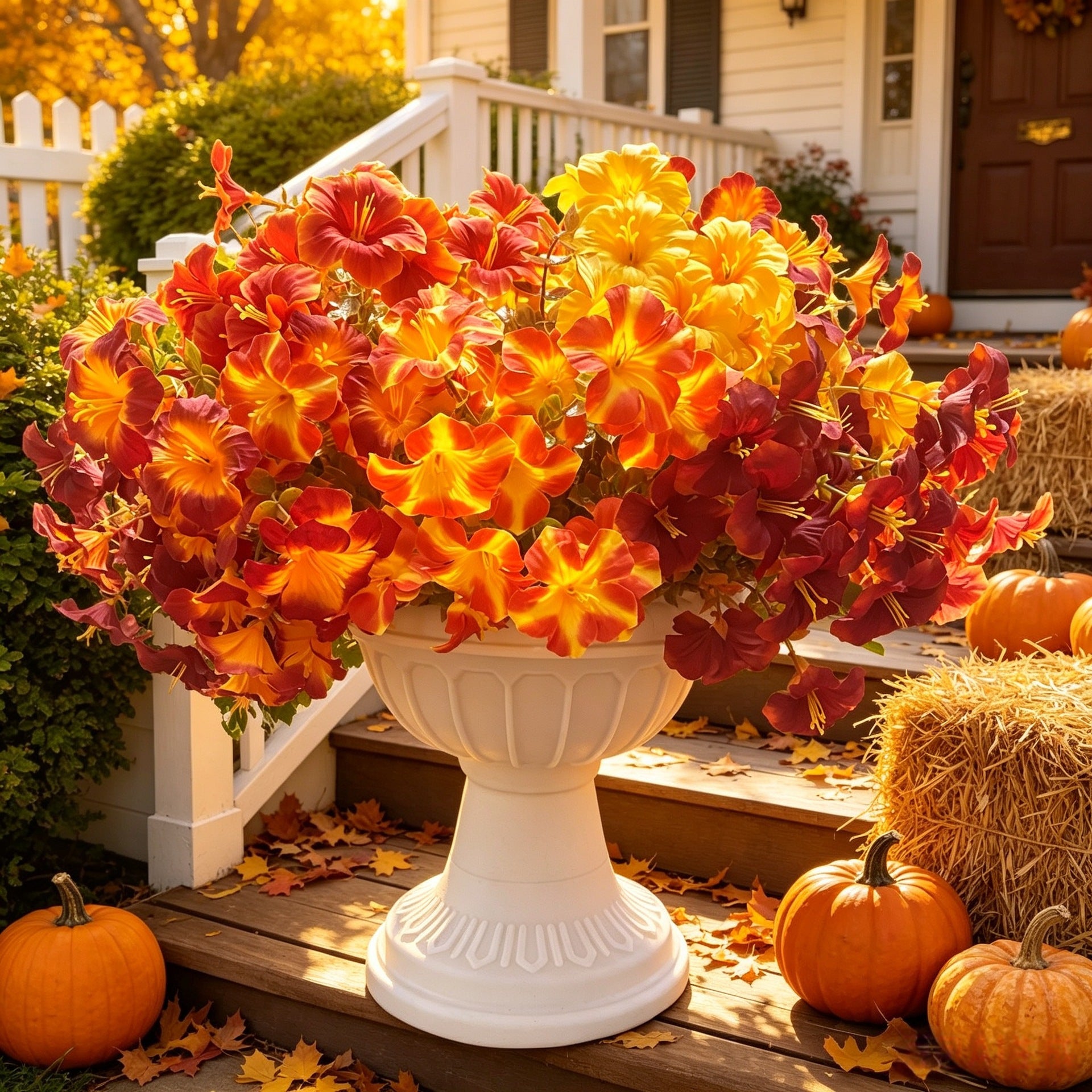 Herbstliche künstliche Prunkwinde, 36 cm, 7 Blüten, 2 Stück, Hochzeit, Außendekoration, Herbstdekoration, Vasenarrangement