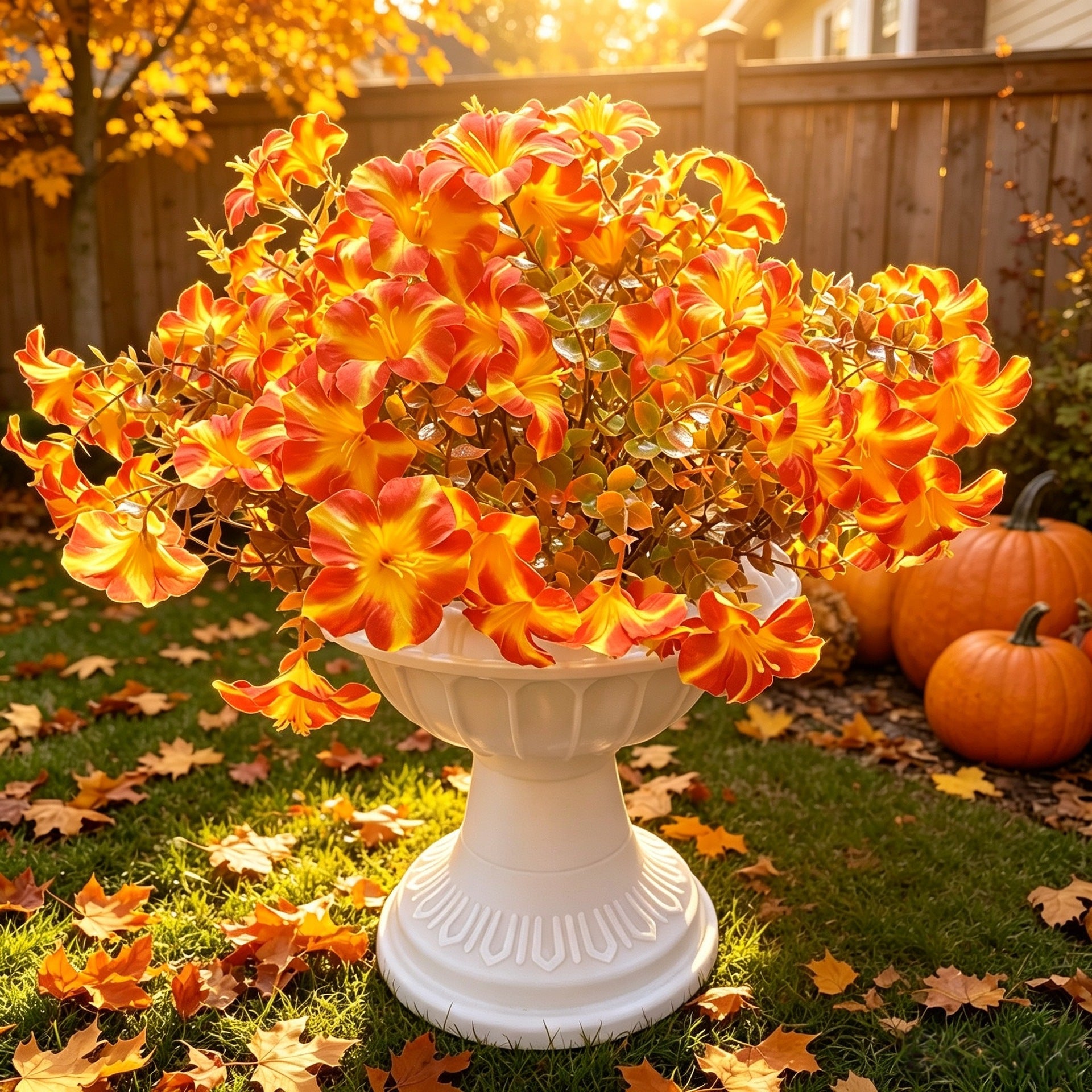 Herbstliche künstliche Prunkwinde, 36 cm, 7 Blüten, 2 Stück, Hochzeit, Außendekoration, Herbstdekoration, Vasenarrangement