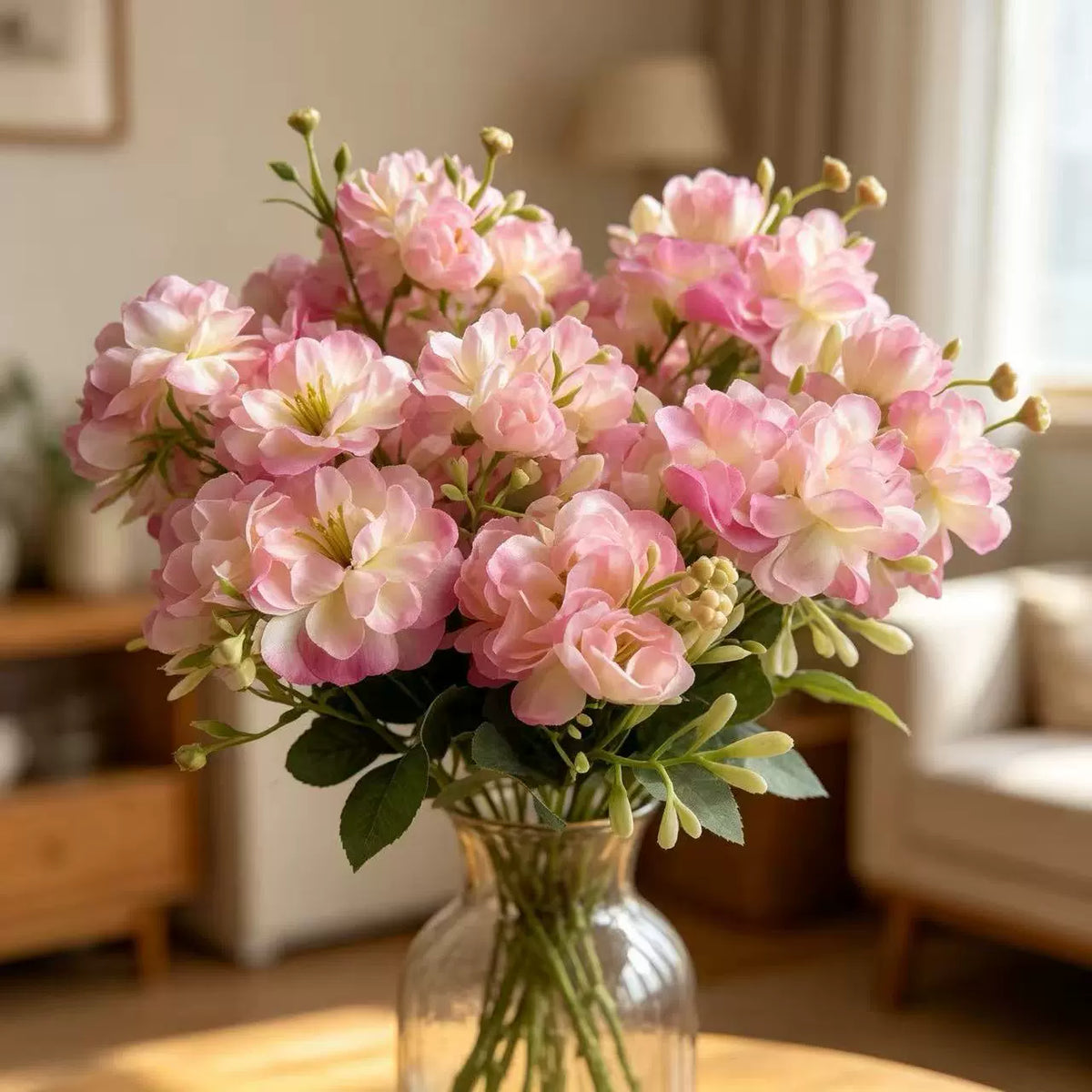 Kamelienzweig künstlich 37 cm, Hochwertige Kunstblume mit 15 Blütenköpfen, Naturgetreue Optik für Dekoration, Hochzeit, Floristik, Gestecke