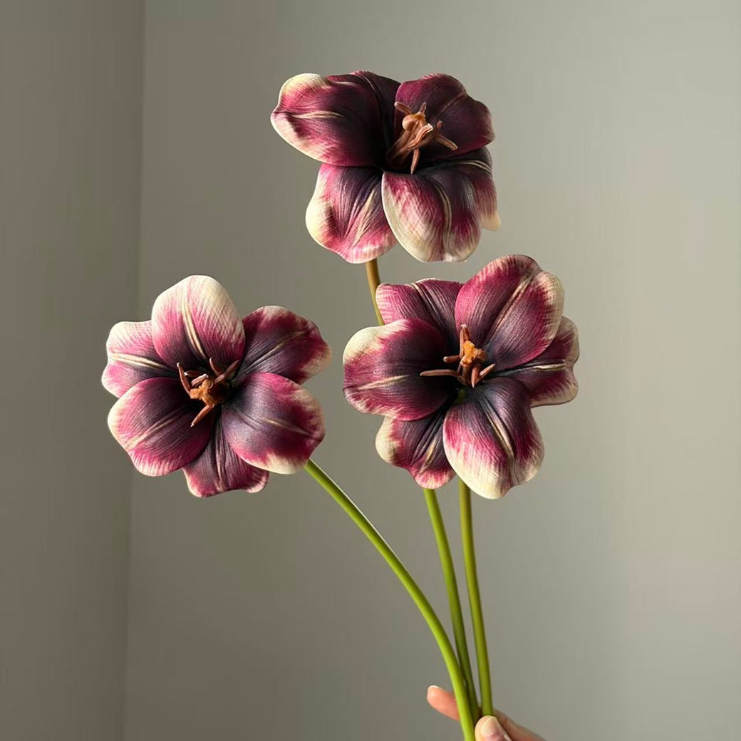 Künstliche Tulpen 3er-Bund, 50 cm, Offen Blühend, Täuschend Echt, Real Touch Haptik für Vase, Hochzeitsdeko, Floristik & Gastronomie
