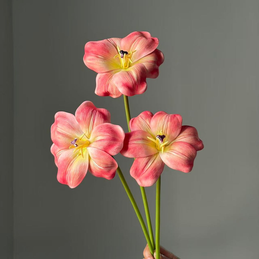 Künstliche Tulpen 3er-Bund, 50 cm, Offen Blühend, Täuschend Echt, Real Touch Haptik für Vase, Hochzeitsdeko, Floristik & Gastronomie