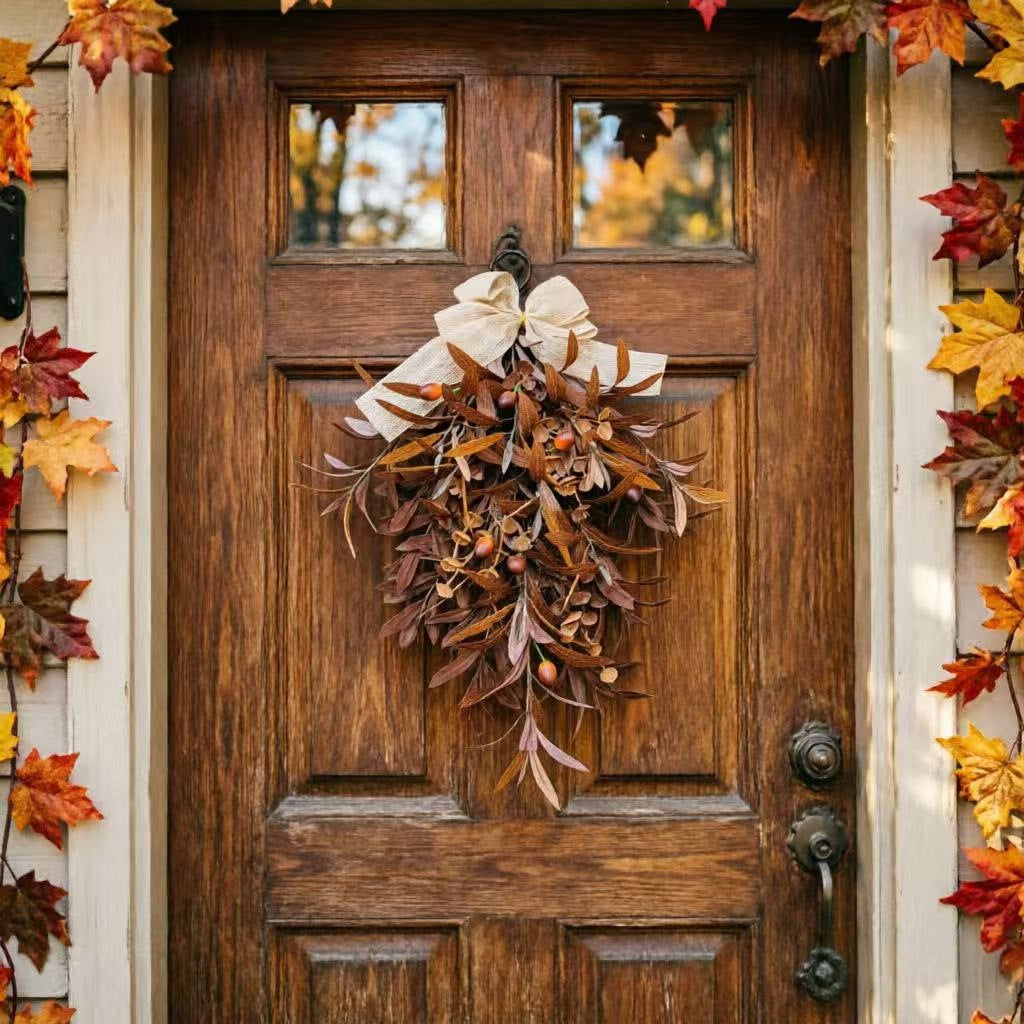 Olivenkranz Herbst 60cm, künstlicher Türkranz in Herbstfarben, lebensechte Deko für Haustür, Wand & Hochzeit, wetterbeständig