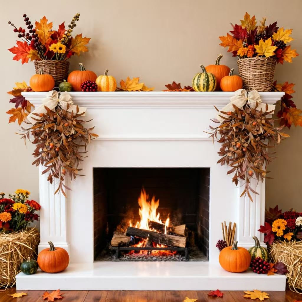 Olivenkranz Herbst 60cm, künstlicher Türkranz in Herbstfarben, lebensechte Deko für Haustür, Wand & Hochzeit, wetterbeständig