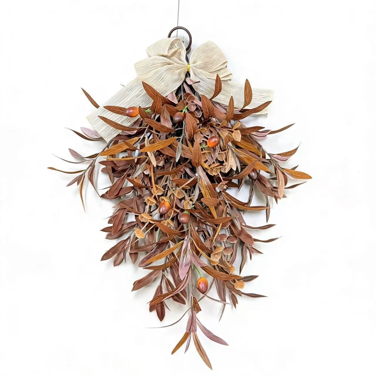 Olivenkranz Herbst 60cm, künstlicher Türkranz in Herbstfarben, lebensechte Deko für Haustür, Wand & Hochzeit, wetterbeständig