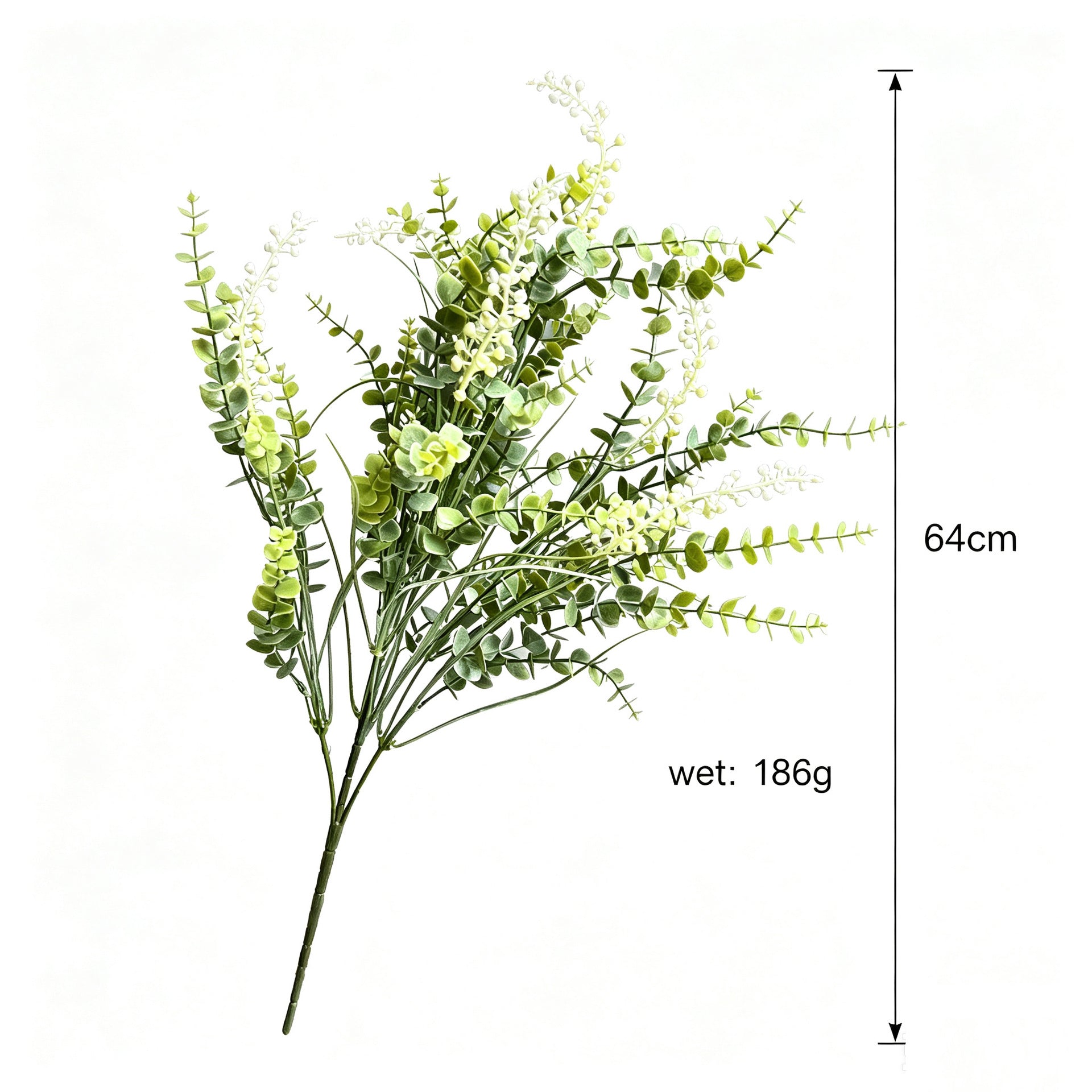 Eukalyptus künstlich, 64 cm Dekozweig mit Früchten, Naturgetreuer Kunst-Eukalyptus für Vase, Hochzeit, Floristik & Gestecke