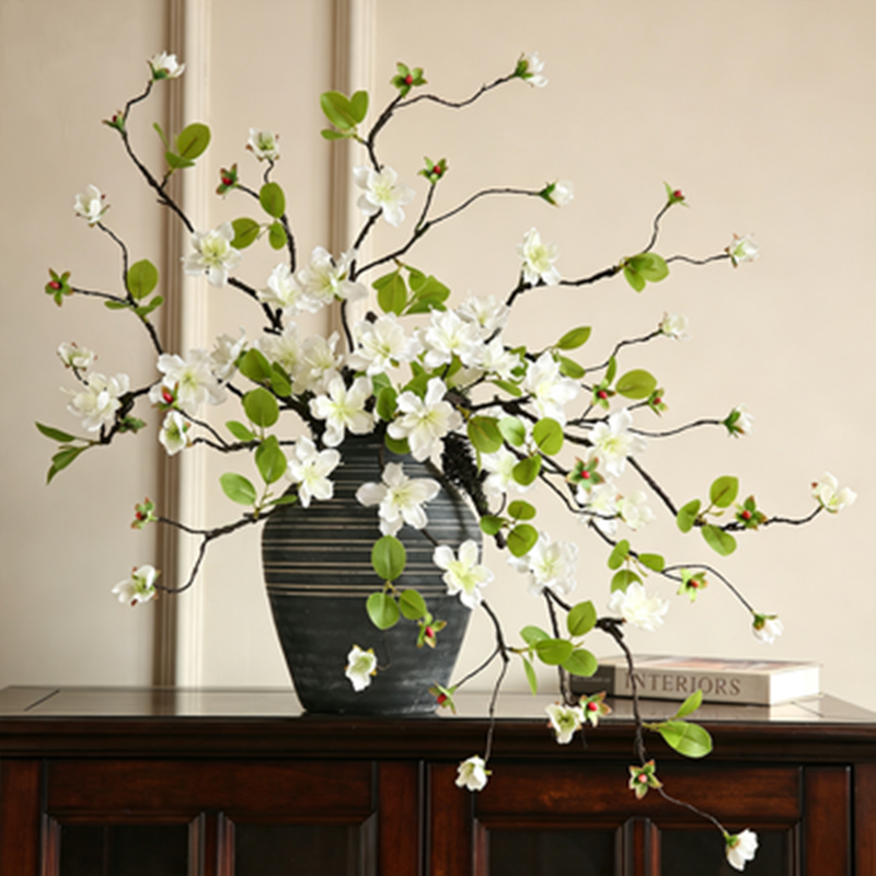 Künstlicher Tillandsien-Zweig 65 cm, Deko-Ast in realistischer Trockenoptik, Kunstblume für Bodenvase, Zen Dekoration, Hochzeit, Wabi-Sabi Stil