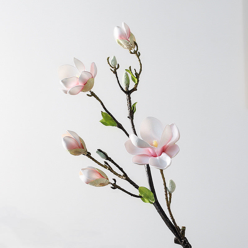 Magnolienzweig künstlich 82 cm, täuschend echte Kunstblume mit Real-Touch-Haptik, langstieliger Dekozweig für hohe Vasen, Hochzeit, Gastronomie
