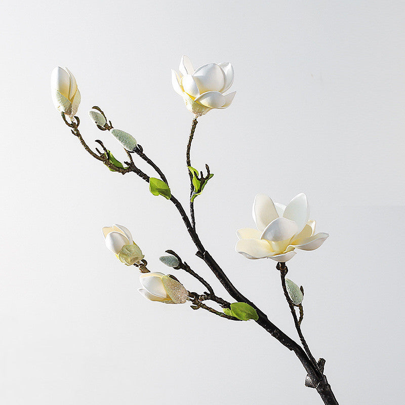 Magnolienzweig künstlich 82 cm, täuschend echte Kunstblume mit Real-Touch-Haptik, langstieliger Dekozweig für hohe Vasen, Hochzeit, Gastronomie