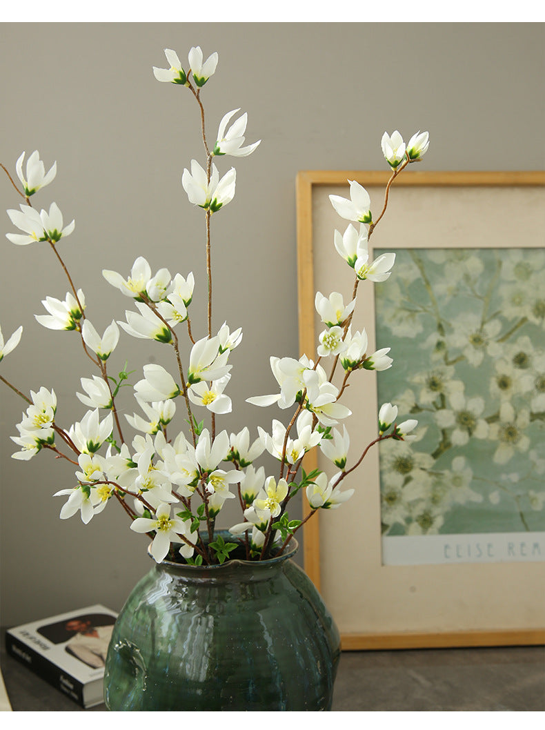 Künstlicher Magnolienzweig 90 cm, Lebensechte Mini-Magnolie in Real-Touch-Qualität, Dekozweig für Vase, Hochzeit, Wohnzimmer & Gastronomie