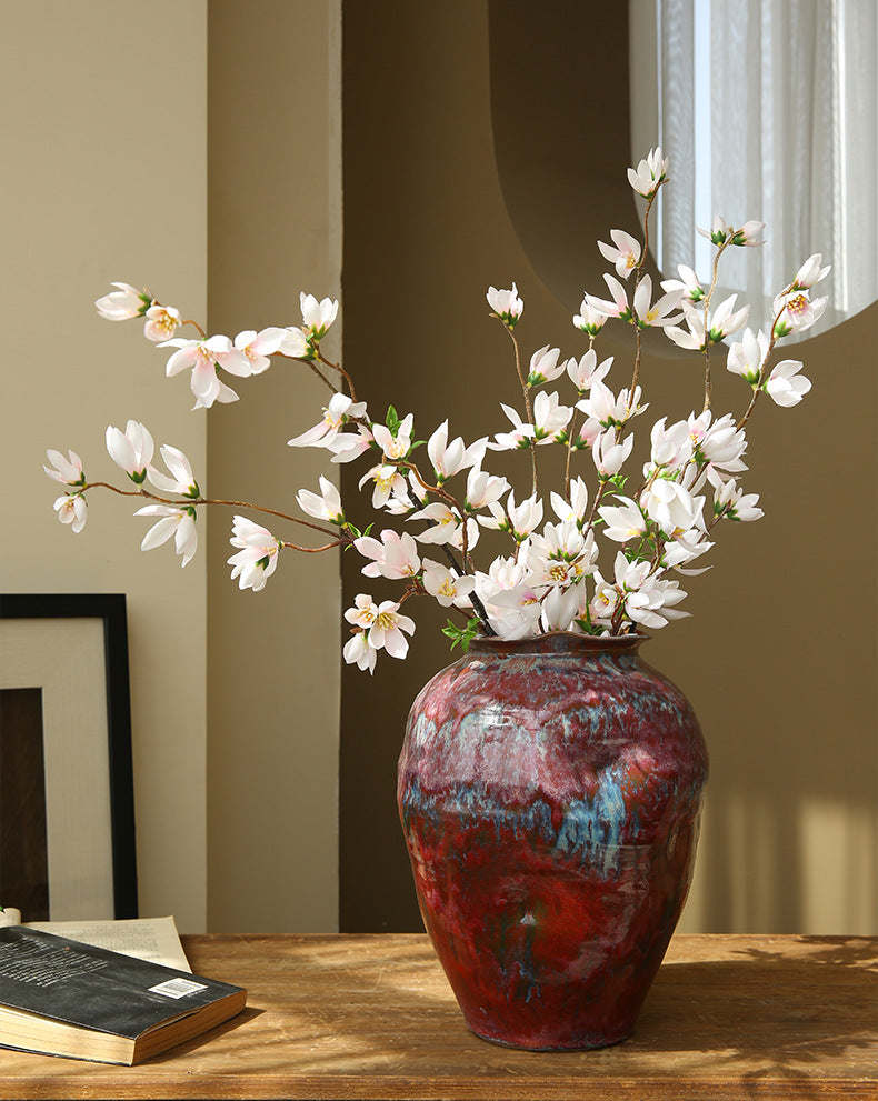 Künstlicher Magnolienzweig 90 cm, Lebensechte Mini-Magnolie in Real-Touch-Qualität, Dekozweig für Vase, Hochzeit, Wohnzimmer & Gastronomie