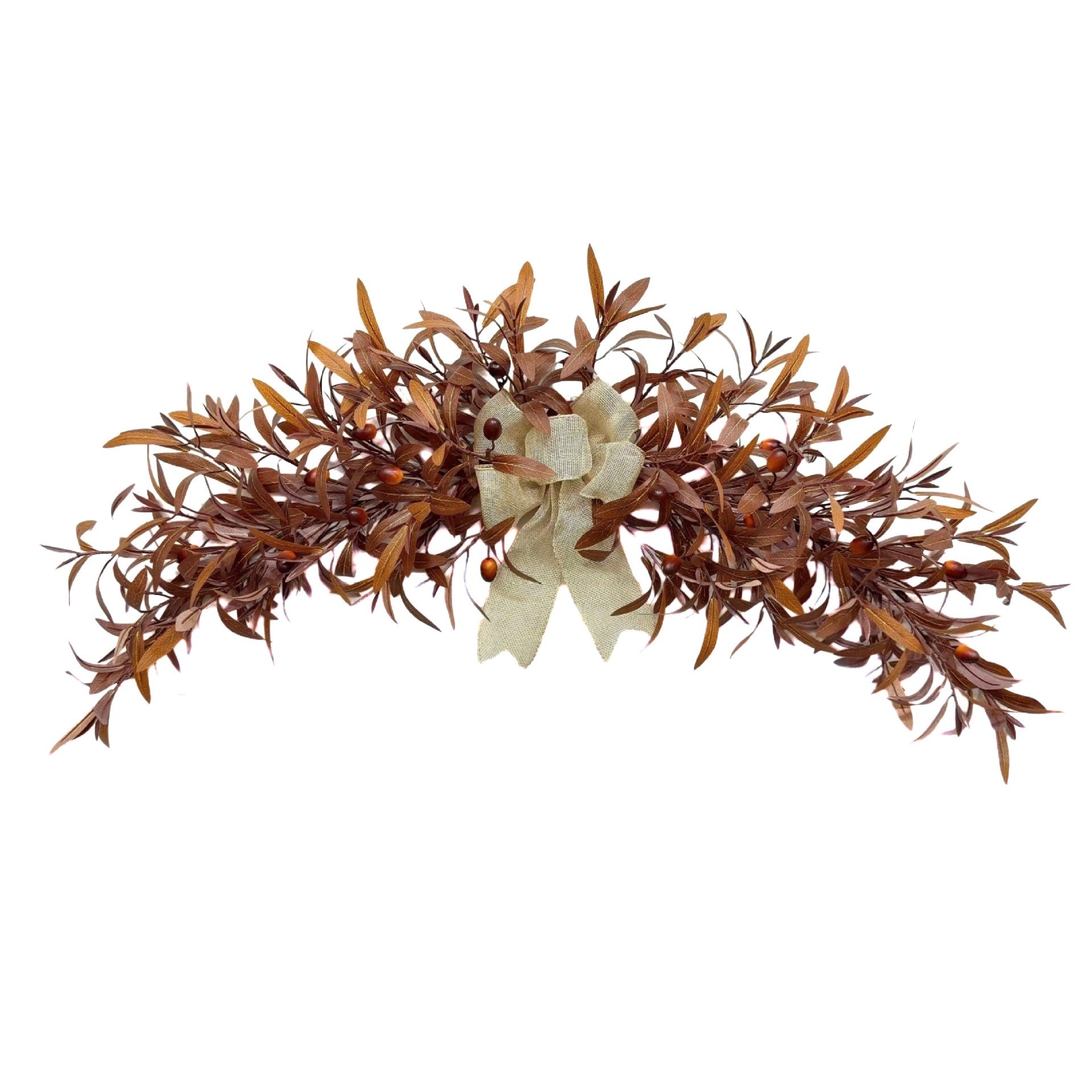 Olivenzweig Girlande 80cm, künstlicher Kranz in Kaffeebraun, täuschend echte Herbstdeko für Wand & Tür, für Hochzeit, Gastronomie & Zuhause